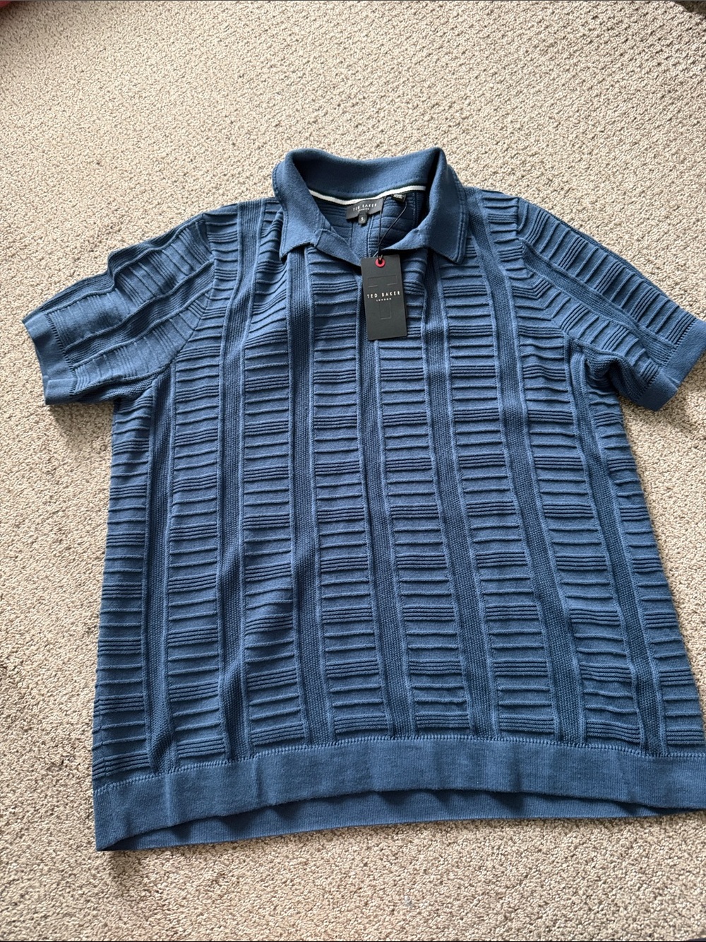 Ted Baker Blue Textured Knit Polo Shirt